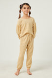 GDN4152 Mustard Girls Brushed Stripe Puff Sleeve Knit Top Pose