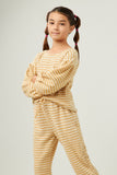 GDN4152 Mustard Girls Brushed Stripe Puff Sleeve Knit Top Side