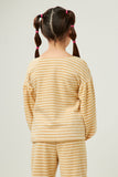 GDN4152 Mustard Girls Brushed Stripe Puff Sleeve Knit Top Back