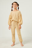 GDN4152 Mustard Girls Brushed Stripe Puff Sleeve Knit Top Full Body