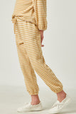 GDN4458 MUSTARD Girls Drawstring Waist Brushed Striped Jogger