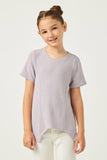 GDN4561 Lavender Girls Short Sleeve Handkerchief Hem French Terry Top Front