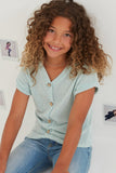 GDN4632 SAGE Girls Textured Knit Buttoned Twist Front Top Pose