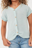 GDN4632 SAGE Girls Textured Knit Buttoned Twist Front Top Detail