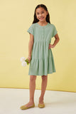 GDN4698 MINT Girls Waffle Knit Button Detail Dress Full Body