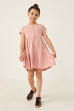 GDN4698 PINK Girls Waffle Knit Button Detail Dress Full Body