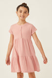 GDN4698 PINK Girls Waffle Knit Button Detail Dress Front