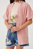 GDN4699 PINK Girls Waffle Knit Short Sleeve Open Cardigan Detail