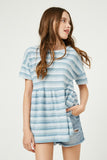 GDY2550 Blue Girls Three Tone Texture Stripe Knit Peplum Front