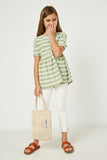 GDY2550 Olive Girls Three Tone Texture Stripe Knit Peplum Front