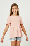 GDY2571 BLUSH Girls Cross Back Knit Peplum Top Front