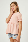 GDY2571 BLUSH Girls Cross Back Knit Peplum Top Side