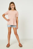 GDY2571 BLUSH Girls Cross Back Knit Peplum Top Full Body