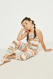 GDY2906 Coral Mix Girls Striped Tie Dye Sleevless Knit Jumpsuit Pose