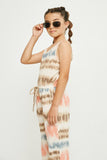 GDY2906 Coral Mix Girls Striped Tie Dye Sleevless Knit Jumpsuit Side