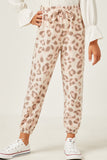 GDY2959 LEOPARD Girls Brushed Knit Leopard Joggers Front