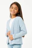 GDY5139 DENIM Girls Heathered Ribbed Knit Pocket Cardigan Front