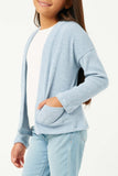 GDY5139 DENIM Girls Heathered Ribbed Knit Pocket Cardigan Side