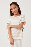 GDY5854 Sand Girls Chalk Striped Raw Edge Raglan Knit Top Front 2