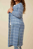GDY7116 Blue Girls Loose Knit Striped Open Duster Side