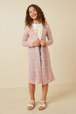 GDY7116 Mauve Girls Loose Knit Striped Open Duster Full Body