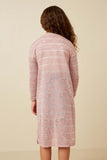 GDY7116 Mauve Girls Loose Knit Striped Open Duster Back