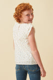 GE1010 OFF WHITE Girls Ditsy Printed Crochet Eyelet Ruffle Top Back