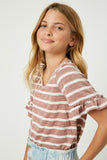 Stripe V-Neck Ruffle Tee