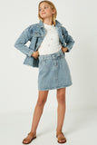 Gj1081 Light Denim Girls Belted Denim Skirt Full Body