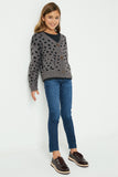 GJ1186 Grey Girls Animal Print Buttoned Sweater Cardigan Full Body