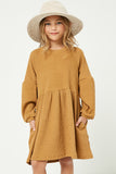 GJ3069 Mustard Girls Ribbed Knit Raglan Mini Dress Front 2