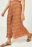 GJ3187 Rust Girls Pleated Botalical Print Wide Leg Pants Front