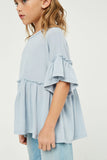 GJ3197 Light Blue Girls Ruffle Detail Peplum Knit Top Side