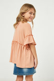 GJ3197 Salmon Girls Ruffle Detail Peplum Knit Top Side