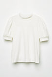 GJ3199 Off White Girls Textured Banded Neck Short Sleeve Top Front Flat