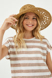 GJ3217 Peach Girls Heathered Stripe Knit Oversized Top Close Up