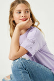 GJ3224 VIOLET Girls Eyelet Cut Sleeve Detail Top Pose