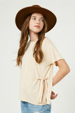 GJ3252 TAN Girls Side Ribbon Tie T Shirt Front