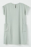 GJ3270 Sage Girls Ribbed Rolled Sleeve Pocket Mini Shift Dress Back Flat