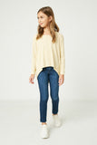 GJ3271 Yellow Girls High-Low Burnout Knit Top Full Body