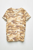 GJ3294 Taupe Girls Camo V Neck Criss Cross T Shirt Front Flat