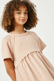 GJ3320 Blush Girls Short Sleeve Raw Edge Knit Peplum Top Close Up