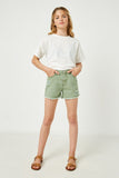 GJ3329 Olive Girls Distressed Washed Color Denim Shorts Full Body