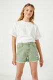 GJ3329 Olive Girls Distressed Washed Color Denim Shorts Front