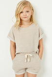 GJ3341 Grey Girls Heathered Rolled Leg Knit Shorts Front