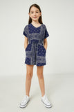 GJ3373 Navy Girls Bandana Print Pocket Knit Romper Full Body