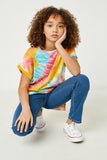 GJ3398 Mustard Girls Tie Dye Banded Cuffed Sleeve Tee Alternative Angle