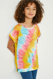 GJ3398 Mustard Girls Tie Dye Banded Cuffed Sleeve Tee Front