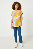 GJ3398 Mustard Girls Tie Dye Banded Cuffed Sleeve Tee Full Body