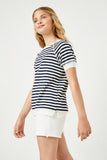 GJ3414 NAVY Girls Banded Knit Stripe Raglan Tee Front